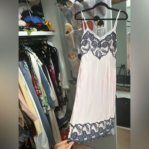 Elegant Vintage Pink and Black Lace Slip Dress